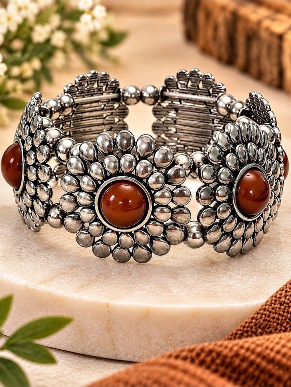 Fall colored Silver & Brown Statement Bracelet Like New